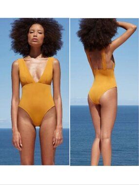 HAIGHT Raquel Plunge One Piece Swimsuit Size S Turmeric Yellow NEW $248